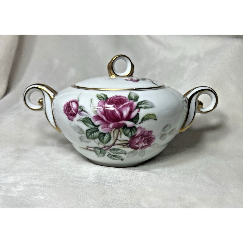 Wentworth China Cameo Rose Creamer and Covered Sugar Bowl Eterna Shape Gold Trim - Picture 3 of 16
